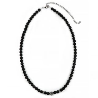 Men's necklace with black onyx, two meander designs and stainless steel embossed ball Men's necklace with black onyx, two meander designs and stainless steel embossed ball