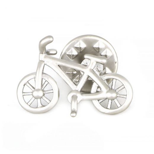 Lapel pin in bicycle shape.