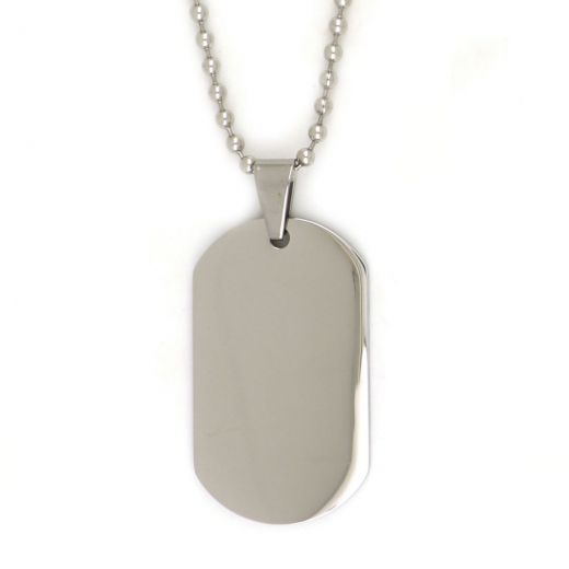 Shiny surfaced pendant-plate made of stainless steel for engraving with chain.