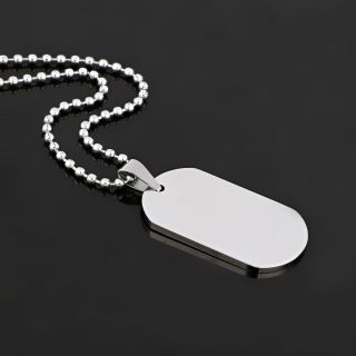 Shiny surfaced pendant-plate made of stainless steel for engraving with chain. - 