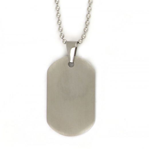 Matte surface pendant-plate made of stainless steel for engraving with chain.