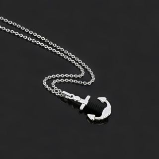 Pendant made of stainless steel with anchor chain with black cord. - 