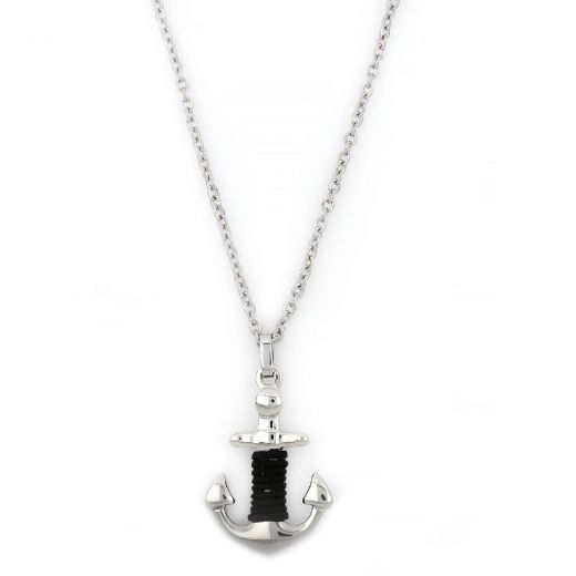 Pendant made of stainless steel with anchor chain with black cord.