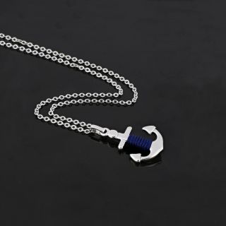 Pendant made of stainless steel with anchor chain with blue cord. - 