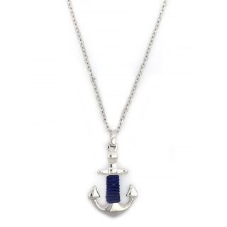 Pendant made of stainless steel with anchor chain with blue cord. Pendant made of stainless steel with anchor chain with blue cord.