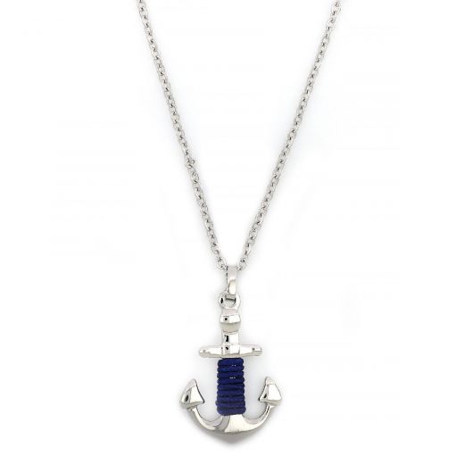 Pendant made of stainless steel with anchor chain with blue cord.
