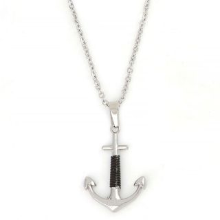Pendant made of stainless steel with anchor chain white with black. Pendant made of stainless steel with anchor chain white with black.