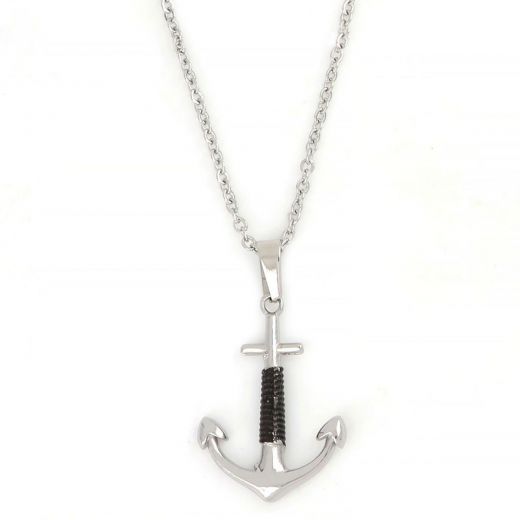 Pendant made of stainless steel with anchor chain white with black.