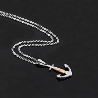 Pendant made of stainless steel with anchor chain white with rose gold. - 