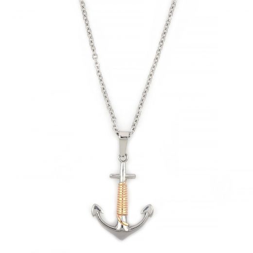 Pendant made of stainless steel with anchor chain white with rose gold.