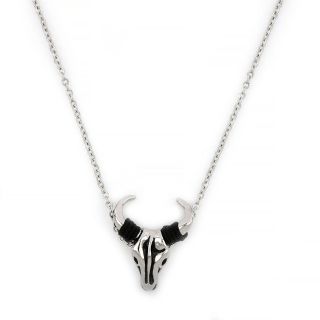 Pendant made of stainless steel with BULL design with black cord and chain. Pendant made of stainless steel with BULL design with black cord and chain.