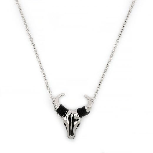 Pendant made of stainless steel with BULL design with black cord and chain.