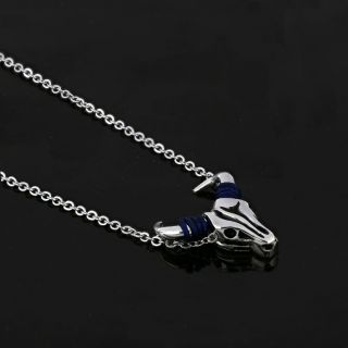 Pendant made of stainless steel with BULL design with blue cord and chain. - 