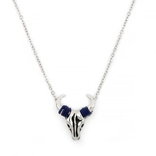 Pendant made of stainless steel with BULL design with blue cord and chain. Pendant made of stainless steel with BULL design with blue cord and chain.