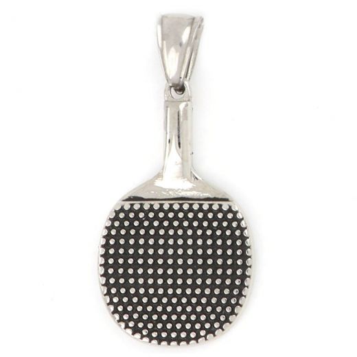 Table tennis racket pendant made of stainless steel.