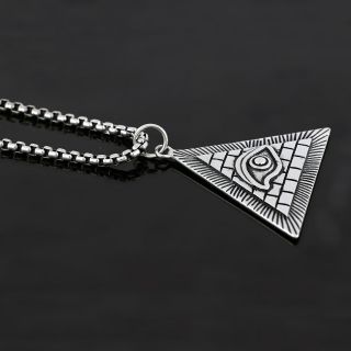 Pendant made of stainless steel with a triangle with an embossed Egyptian eye and chain. - 