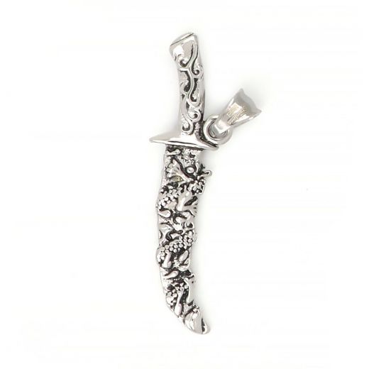 Embossed knife pendant made of stainless steel.