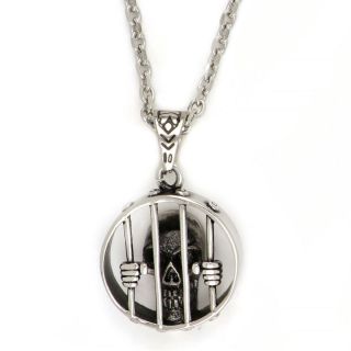 Pendant made of stainless steel with black oxidation chain and a skull. Pendant made of stainless steel with black oxidation chain and a skull.