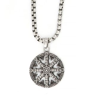 Pendant made of stainless steel with DHARMA wheel chain. Pendant made of stainless steel with DHARMA wheel chain.