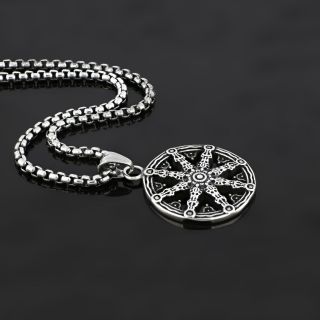 Pendant made of stainless steel with DHARMA wheel chain. - 