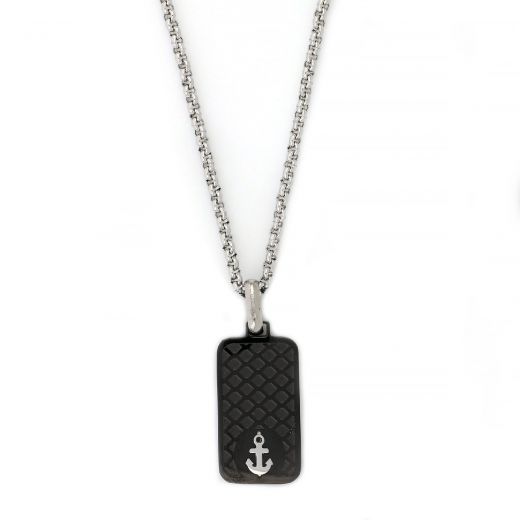 Pendant-plate made of stainless steel with embossed design anchor with chain.
