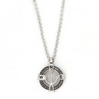 Pendant made of stainless steel with compass with anchor chain. Pendant made of stainless steel with compass with anchor chain.