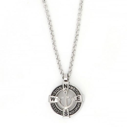 Pendant made of stainless steel with compass with anchor chain.