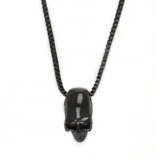 Pendant made of stainless steel with skull and chain in black color. Pendant made of stainless steel with skull and chain in black color.