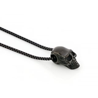 Pendant made of stainless steel with skull and chain in black color. - 