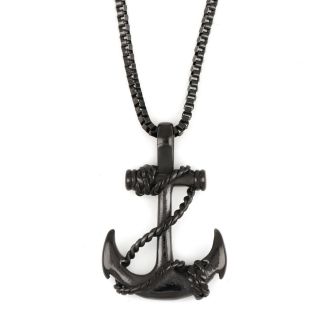 Pendant made of stainless steel with anchor black braided with rope and chain. Pendant made of stainless steel with anchor black braided with rope and chain.
