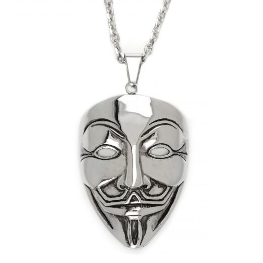 Ανδρικό μενταγιόν ατσάλινο με μάσκα Anonymous και αλυσίδα