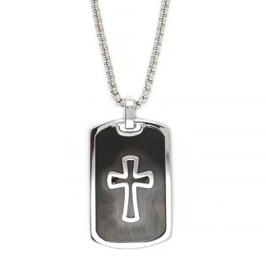 Men's stainless steel black pendant with cross
