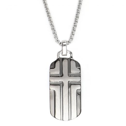 Men's stainless steel pendant with embossed cross