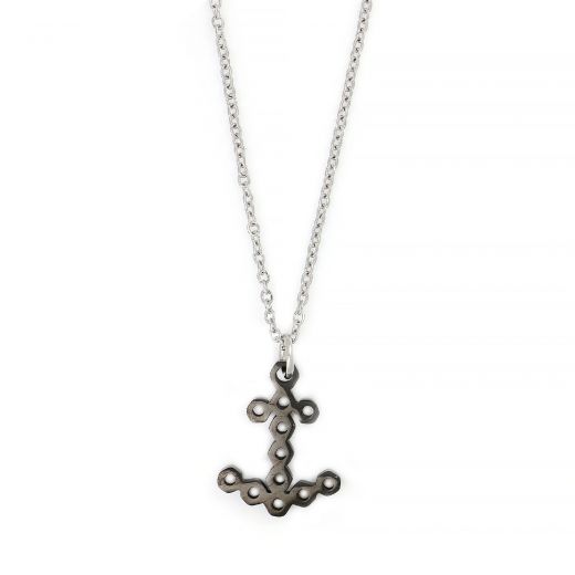 Men's stainless steel black perforated in the shape of an anchor and chain