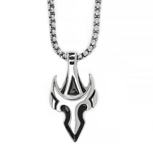 Men's stainless steel black - white in tribal design and chain
