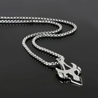 Men's stainless steel black - white in tribal design and chain - 