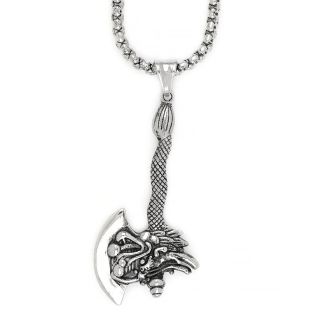 Men's stainless steel embossed dragon in axe and chain Men's stainless steel embossed dragon in axe and chain