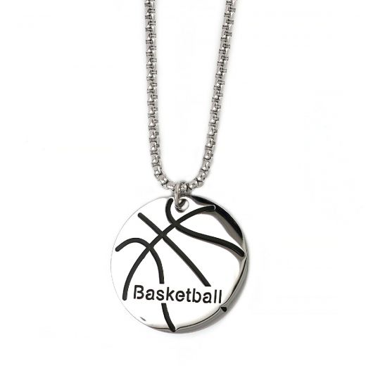 Men's stainless steel pendant with basket ball and chain