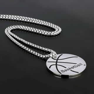 Men's stainless steel pendant with basket ball and chain - 