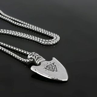 Men's stainless steel double face pendant with Gungnir Viking spear and chain - 