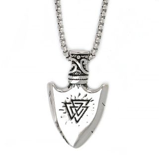 Men's stainless steel double face pendant with Gungnir Viking spear and chain - 