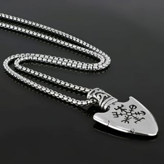 Men's stainless steel double face pendant with Gungnir Viking spear and chain - 