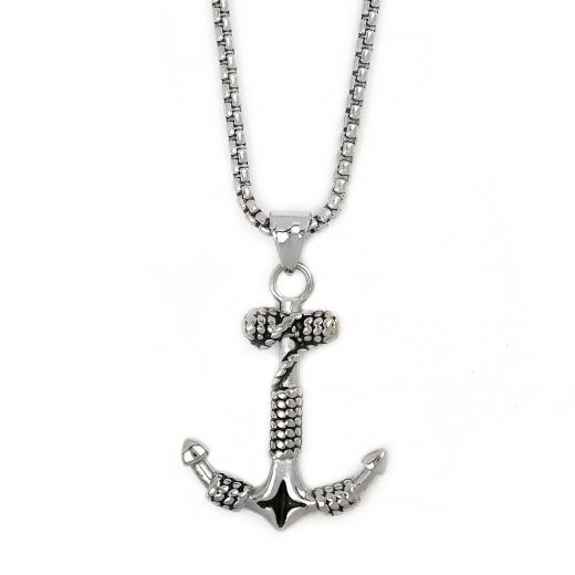 Men's stainless steel pendant with anchor and chain