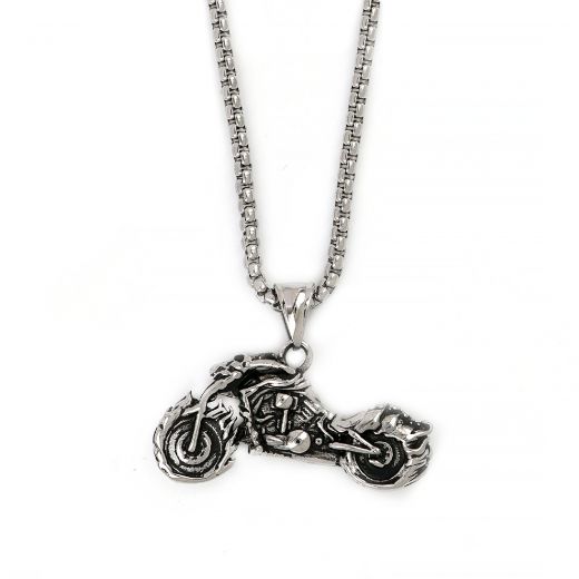 Men's stainless steel pendant with motorcycle and chain