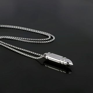Men's stainless steel pendant with bullet and chain - 