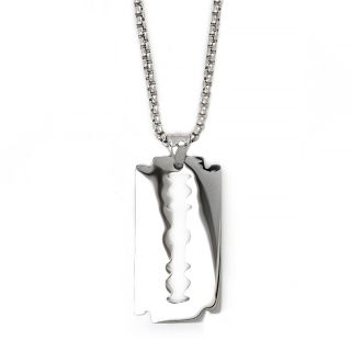 Men's stainless steel pendant with razor blade and chain