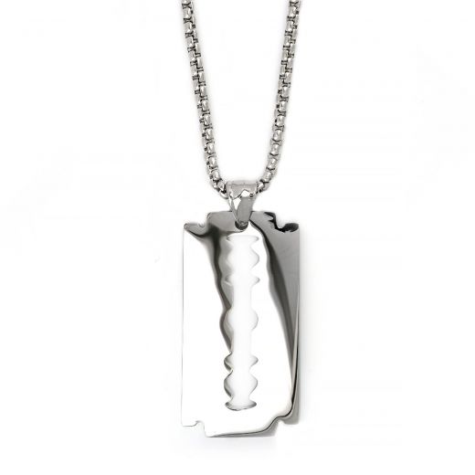 Men's stainless steel pendant with razor blade and chain