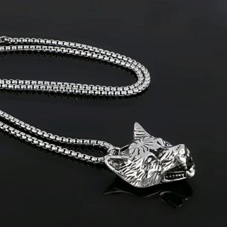 Men's stainless steel pendant with wolf head and chain - 
