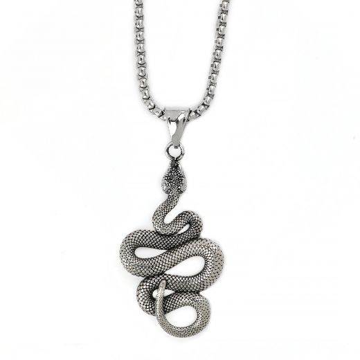 Men's stainless steel pendant with snake and chain