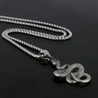 Men's stainless steel pendant with snake and chain - 